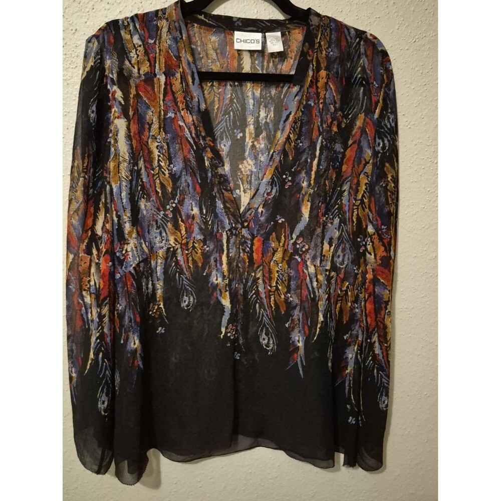Y2K Chico's Size 1, M Silk Top Fairy Grunge Dark Romantic Baby Doll Witchy